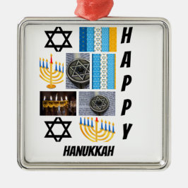 パーソナライズされたモダンHanukkah 9 Photo Collage メタルオーナメント