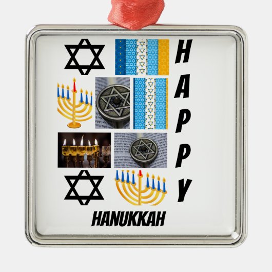 パーソナライズされたモダンHanukkah 9 Photo Collage メタルオーナメント (正面)