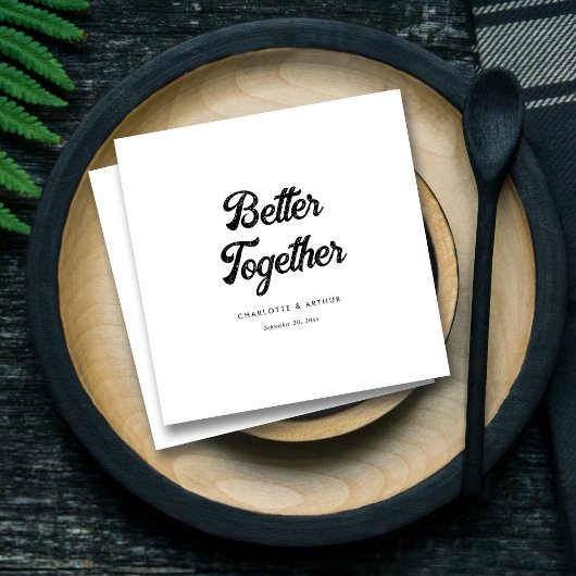 パーソナライズされたモダンScript Black & White 結婚's スタンダードカクテルナプキン