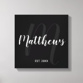 パーソナライズされたモダンScript Monogramとファミリ名 キャンバスプリント (正面)