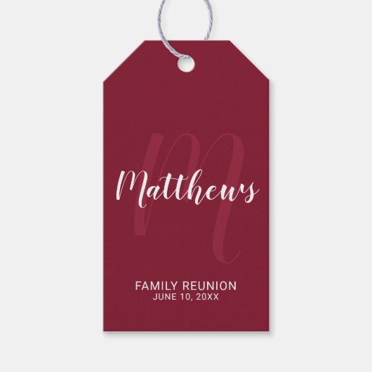 パーソナライズされたモダンScript Monogramとファミリ名 ギフトタグ (正面)