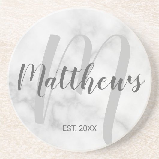 パーソナライズされたモダンScript Monogramとファミリ名 コースター (正面)