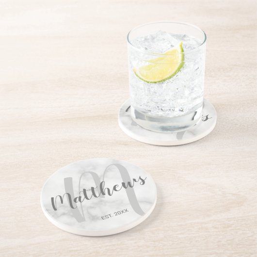 パーソナライズされたモダンScript Monogramとファミリ名 コースター (側面)