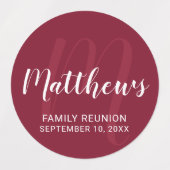 パーソナライズされたモダンScript Monogramとファミリ名 ラベル (デザイン2)