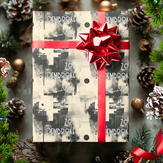 パーソナライズされたモノクロ&シルバーエレガントギフトラップ ラッピングペーパー