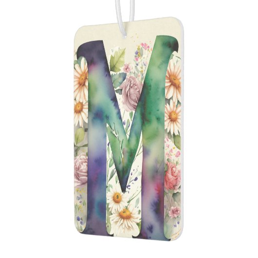 パーソナライズされたモノグラカラフルム水色の花 カーエアーフレッシュナー (左)