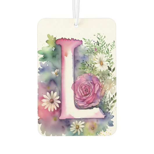 パーソナライズされたモノグラカラフルム水色の花 カーエアーフレッシュナー (裏面)