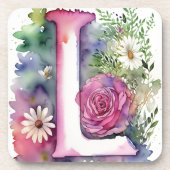 パーソナライズされたモノグラカラフルム水色の花 コースター (正面)