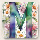 パーソナライズされたモノグラカラフルム水色の花 コースター (正面)