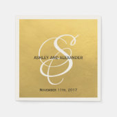 パーソナライズされたモノグラムのカスタム金ホイル結婚ズ スタンダードカクテルナプキン (正面)
