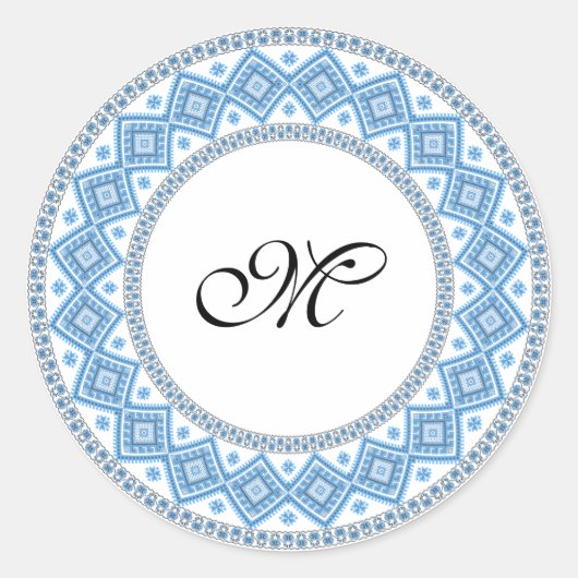 パーソナライズされたモノグラムの初期クロスステッチのパターン ラウンドシール (正面)