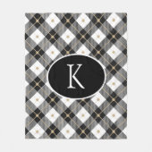 パーソナライズされたモノグラムの白黒金ゴールドプレイドFl フリースブランケット (正面)