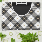 パーソナライズされたモノグラムの白黒金ゴールド キッチンタオル (折り畳み)