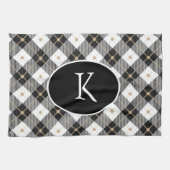 パーソナライズされたモノグラムの白黒金ゴールド キッチンタオル (横)