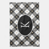 パーソナライズされたモノグラムの白黒金ゴールド キッチンタオル (縦)