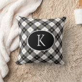 パーソナライズされたモノグラムの白黒金ゴールド クッション (ブランケット)