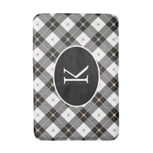 パーソナライズされたモノグラムの白黒金ゴールド バスマット (正面縦)