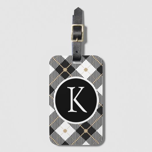 パーソナライズされたモノグラムの白黒金ゴールド ラゲッジタグ (正面縦)