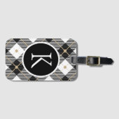 パーソナライズされたモノグラムの白黒金ゴールド ラゲッジタグ (正面横)