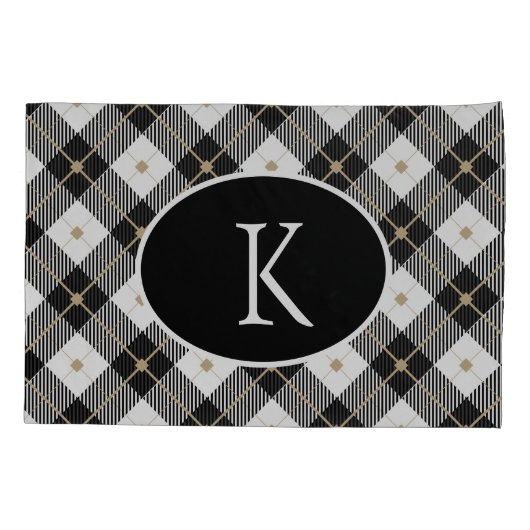 パーソナライズされたモノグラムの白黒金ゴールド 枕カバー (裏面)