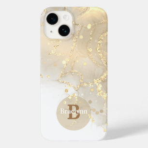 パーソナライズされたモノグラムの金ゴールド大理石グリッター Case-Mate iPhone 14ケース