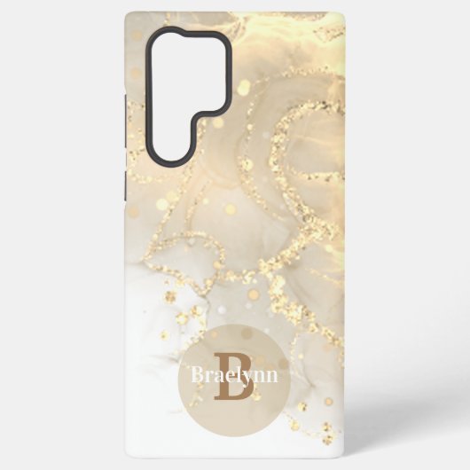 パーソナライズされたモノグラムの金ゴールド大理石グリッター SAMSUNG GALAXYケース (裏面)