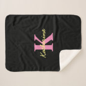 パーソナライズされたモノグラムの黒モダン シェルパブランケット (正面(横))