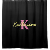 パーソナライズされたモノグラムの黒モダン シャワーカーテン (正面)
