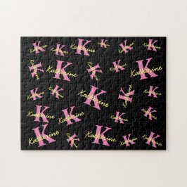 パーソナライズされたモノグラムの黒モダン ジグソーパズル