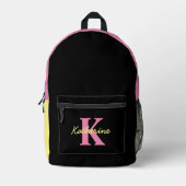 パーソナライズされたモノグラムの黒モダン プリントバックパック (正面)