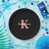 パーソナライズされたモノグラムの黒モダン ペーパープレート (パーティー)
