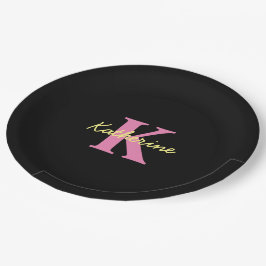 パーソナライズされたモノグラムの黒モダン ペーパープレート