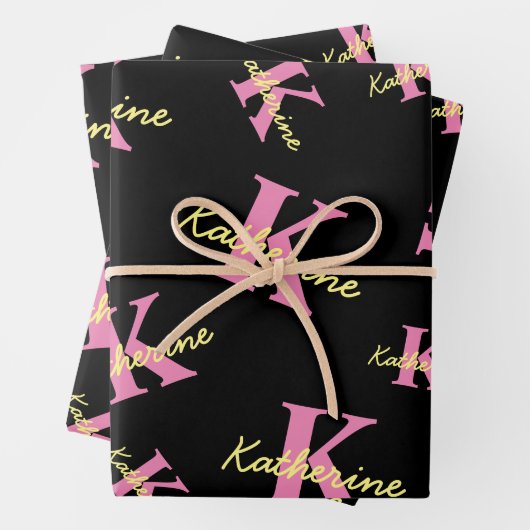 パーソナライズされたモノグラムの黒モダン ラッピングペーパーシート (インサイチュ)