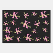 パーソナライズされたモノグラムの黒モダン ラッピングペーパーシート (正面)