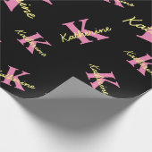 パーソナライズされたモノグラムの黒モダン ラッピングペーパー (角)