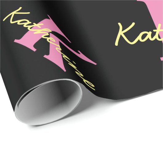 パーソナライズされたモノグラムの黒モダン ラッピングペーパー (ロールコーナー)