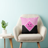 パーソナライズされたモノグラムピンクの白いシェブロン投げピル クッション (椅子)