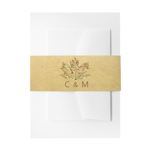 パーソナライズされたモノグラムフェイク金ゴールド結婚葉 招待状ベリーバンド (正面例)