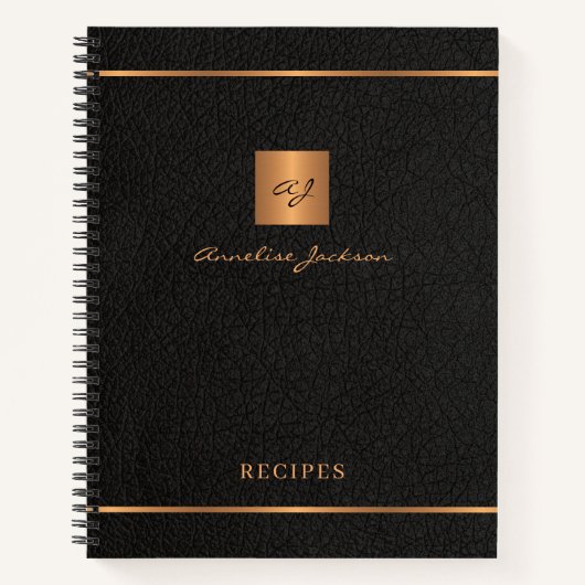 パーソナライズされたモノグラム名エレガントレシピ帳 ノートブック (正面)