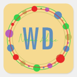 パーソナライズされたモノグラム名カラフル円黄色 スクエアシール