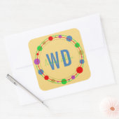 パーソナライズされたモノグラム名カラフル円黄色 スクエアシール (封筒)