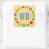 パーソナライズされたモノグラム名カラフル円黄色 スクエアシール (バッグ)