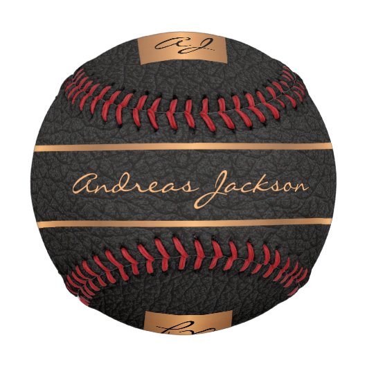 パーソナライズされたモノグラム名モダン黒金ゴールド 野球ボール (正面)