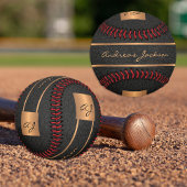 パーソナライズされたモノグラム名モダン黒金ゴールド 野球ボール