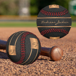 パーソナライズされたモノグラム名モダン黒金ゴールド 野球ボール