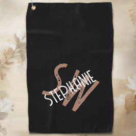 パーソナライズされたモノグラム名白黒茶クール ゴルフタオル