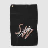 パーソナライズされたモノグラム名白黒茶クール ゴルフタオル (正面)