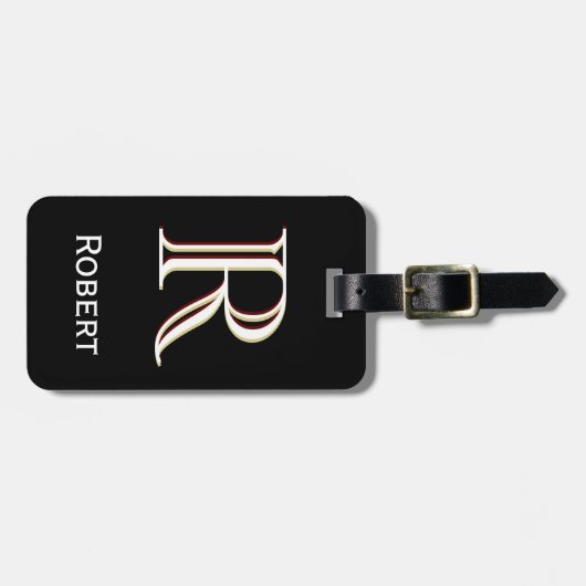 パーソナライズされたモノグラム名白黒 ラゲッジタグ (正面横)