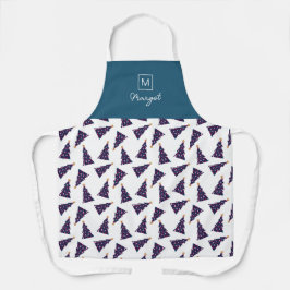 パーソナライズされたモノグラム市松模様にクリスマスツリー エプロン