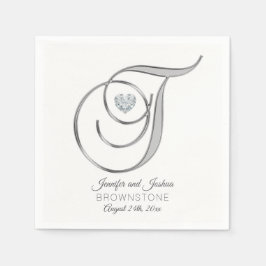 パーソナライズされたモノグラム文字Tシルバ結婚ーズ スタンダードカクテルナプキン